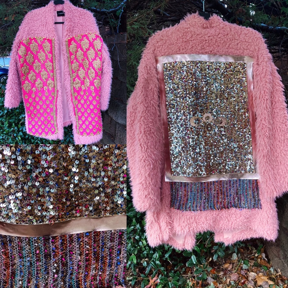 Customed Rose, Sequins and Bohemian Fuzzy Coat